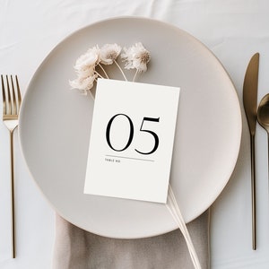 Printable minimalist wedding table number template, Simple modern table sign template, DIY editable reception card decor, Edit in Corjl