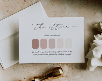 Printable Wedding Attire Card Template, Guest Dress Code Insert card, Wedding Guest Dress Code Card, Wedding Color Palette, Edit in Corjl