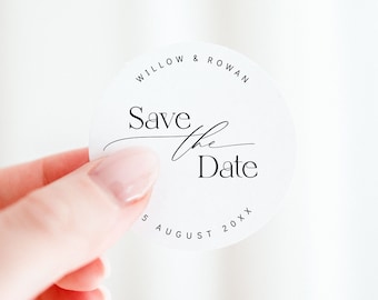 Round save the date sticker template, Editable save our date wedding announcement label, Printable wedding envelope seals, Instant download