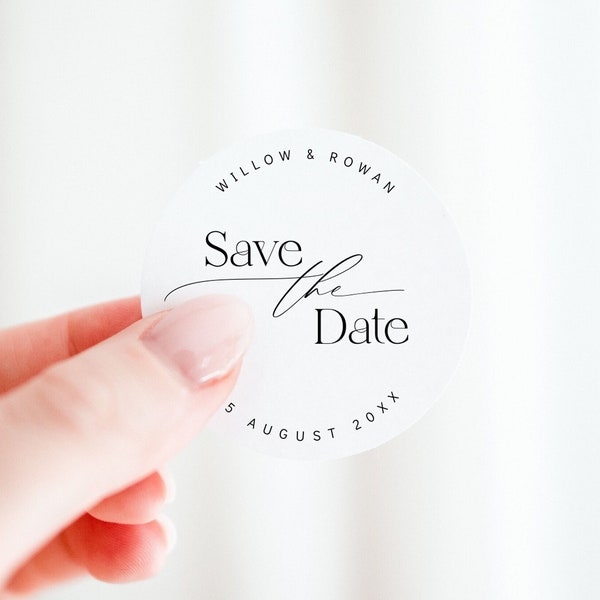 Round save the date sticker template, Editable save our date wedding announcement label, Printable wedding envelope seals, Instant download