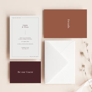 Printable Boho Wedding Invitation Template Suite in Terracotta and Burgundy, Editable Bohemian Invitation Bundle, Edit in Corjl