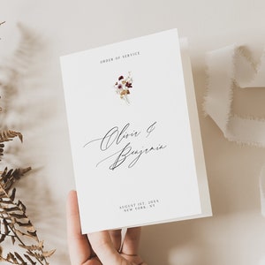Floral wedding program template Modern order off service with autumn flowers Modern ceremony booklet Editable printable Instant download