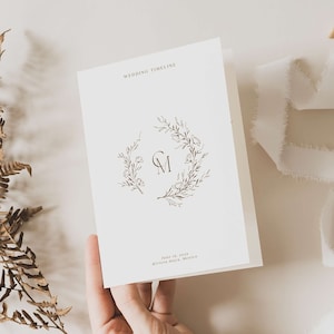 Modern Wedding Program Template, Elegant Order of Service, Wedding Ceremony Booklet with Floral Crest, Instant Download