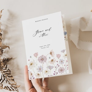 Floral Wedding Program Template, Modern Order of Service, Modern Wedding Ceremony Booklet, Instant Download