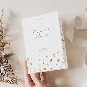 Printable Wedding Program Template, Modern Floral Order of Service, Modern Wedding Ceremony Booklet, Instant Download, Edit in Corjl