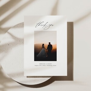 Moderne Hochzeit Dankeskarten-Vorlage mit Foto, Elegante minimalistische editierbare Dankeskarten mit Bild, Printable Dankeschön-Notiz