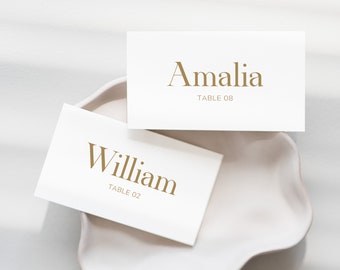 Elegant wedding place card template, Printable minimalist name placecards with gold font Editable printable modern template Instant download