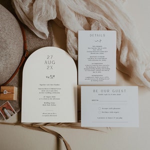 Druckbare Hochzeitseinladung Vorlage, modernes Boho gewölbtes Einladungsset, elegantes Boho Hochzeits-Bundle, in Corjl bearbeiten
