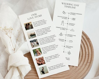 Modern wedding timeline template with icons, DIY printable program wedding day schedule with typography font, Instant Download