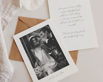 Printable wedding thank you card template with picture, Minimalist editable thank you cards with picture, Handwritten thank you note