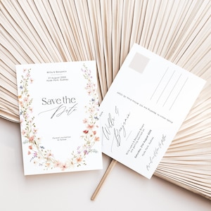 Floral Save The Date Postcard Invitation Template, Annonce de mariage moderne mailable avec des fleurs, Minimaliste Save our Date, Modifiable
