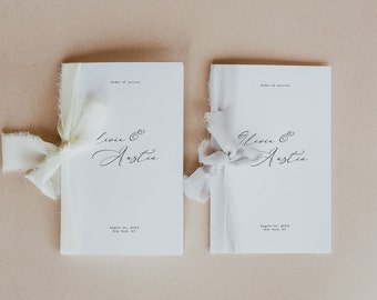 Modern wedding program booklet template Elegant order of service Folded wedding ceremony book with script font