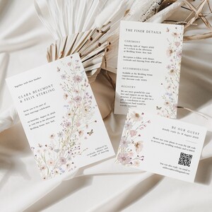 Set di modelli di inviti di nozze stampabili con fiori di campo, set con delicati fiori acquerellati, suite per matrimoni boho, modifica in Corjl