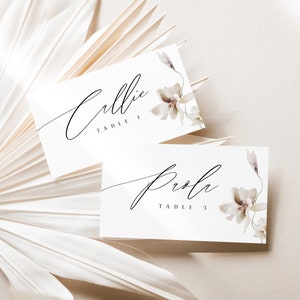 Modèle de marque-places pour mariage floral, marque-places pour mariage imprimables bricolage avec fleurs blanches, téléchargement immédiat