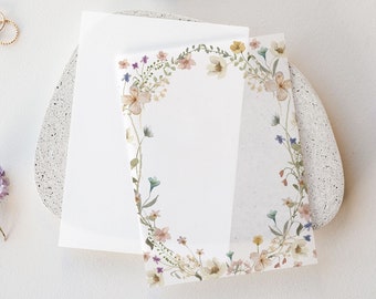Floral Vellum Overlay for Wedding Invitation, Modern Flower Wreath Vellum Cover for Invites, Printable Vellum Template