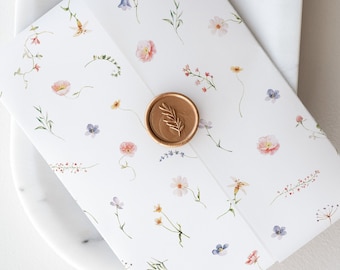 Printable Vellum Wrap with Watercolor Wildflowers, Delicate Floral Vellum Jacket, DIY Vellum Fold Template