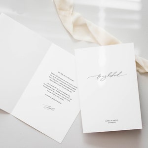 Plantilla de voto de boda moderna con fuente de caligrafía Elegante simple imprimible folletos de votos para él y para ella Impresión de votos de boda Descarga instantánea
