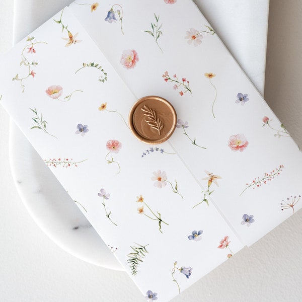 Printable Vellum Wrap with Watercolor Wildflowers, Delicate Floral Vellum Jacket, DIY Vellum Fold Template