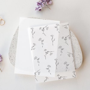 Vellum overlay with monochrome floral illustrations Minimalist flower vellum cover for 5x7 invitation Modern editable printable