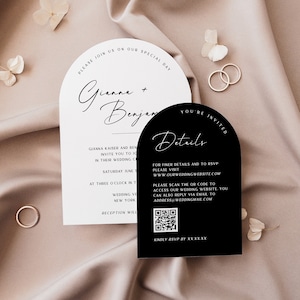 Papeterie de mariage arche moderne, faire-part de mariage arqué minimaliste, modèle modifiable • Téléchargement immédiat