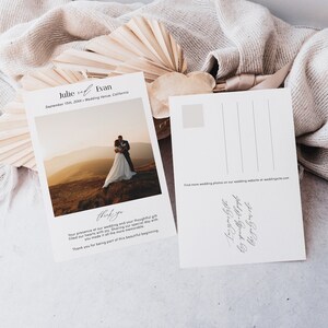 Modèle de carte postale moderne avec photo, cartes de remerciement minimalistes modifiables par la poste avec photo, mot de remerciement imprimable
