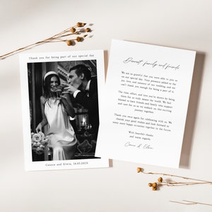 Modello stampabile per biglietto di ringraziamento per matrimonio con foto, Biglietto di ringraziamento modificabile moderno e minimalista con foto, Biglietto di ringraziamento stampabile