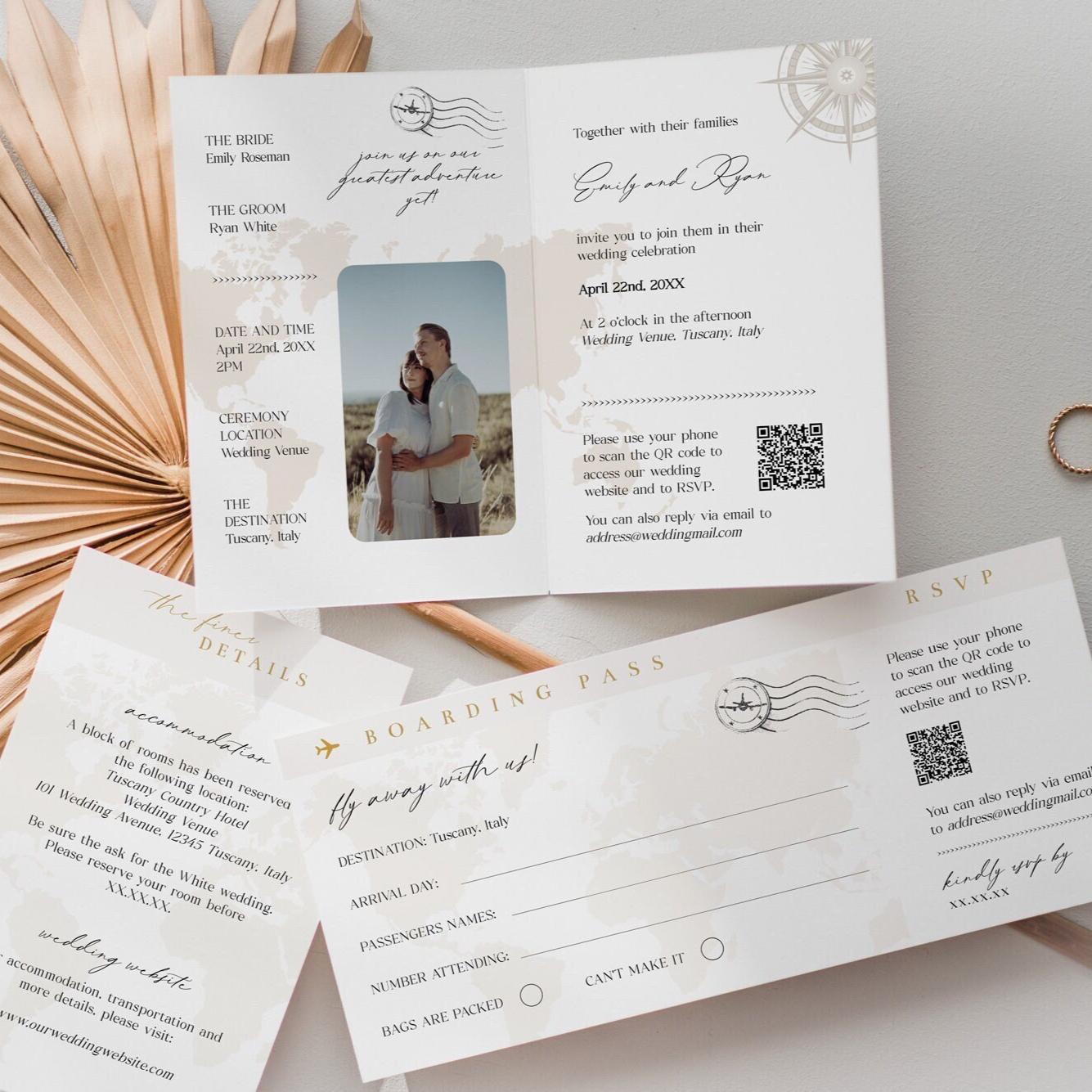 Passport wedding invitation template suite Destination