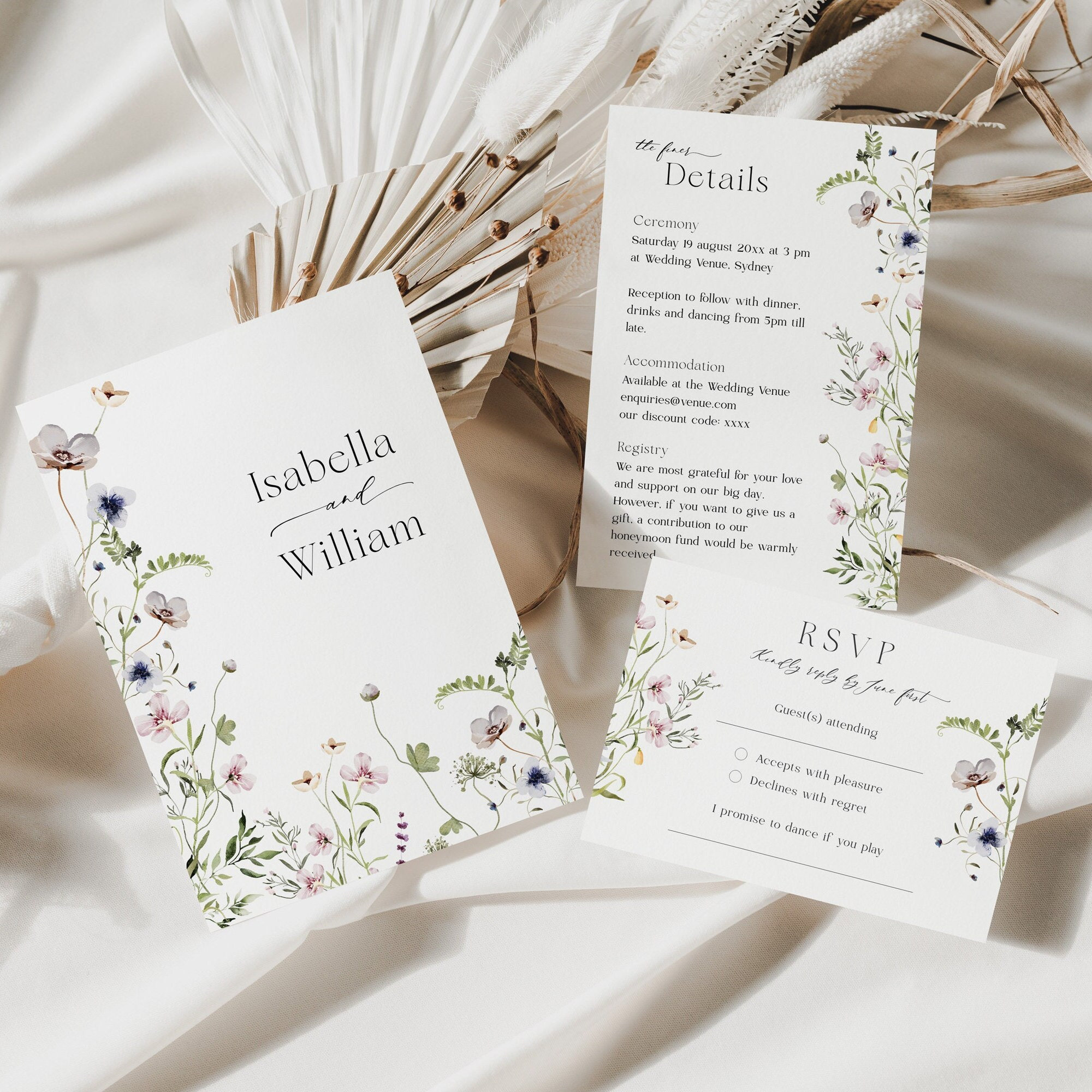 Watercolor Wedding Invitation Template Suite