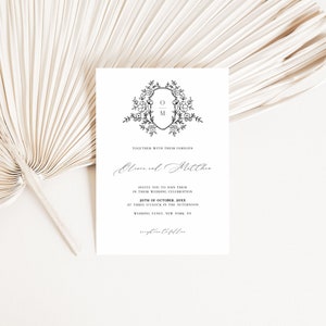 Elegant Wedding Invitation Template Suite with Floral Wedding Crest, Modern Wedding Printables image 6