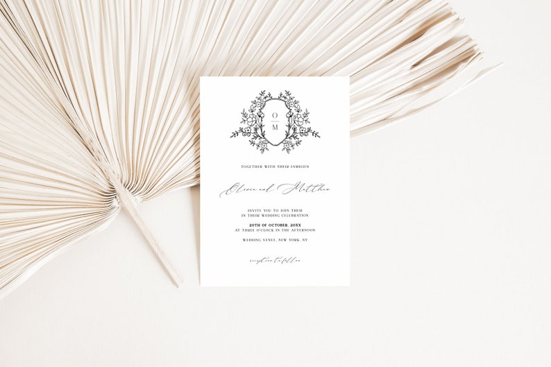 Elegant Wedding Invitation Template Suite with Floral Wedding Crest, Modern Wedding Printables image 6