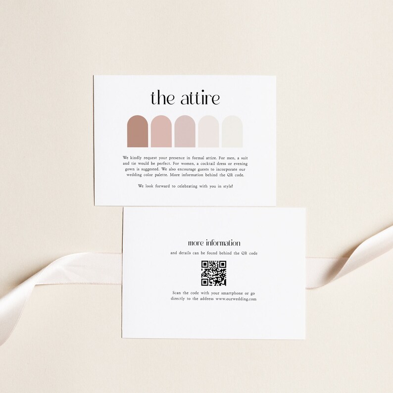 Printable Wedding Attire Card Template With QR Code, Guest Dress Code ...