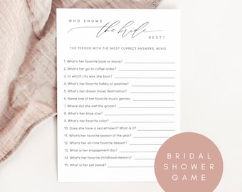 Minimalist Who knows the Bride the Most Game, Modern Bridal Shower Game, Printable How well do you know the Bride, Edit with Corjl