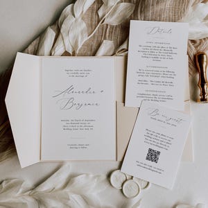 Suite de modèles imprimables de faire-part de mariage de poche, lot de faire-part de mariage minimaliste à faire soi-même avec pochette, édition en corjl