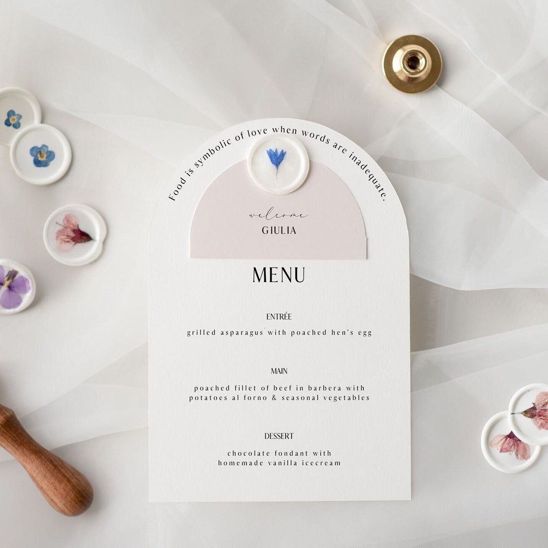 Modern Arch Menu & Matching Place Card Template Set, Printable Arched ...
