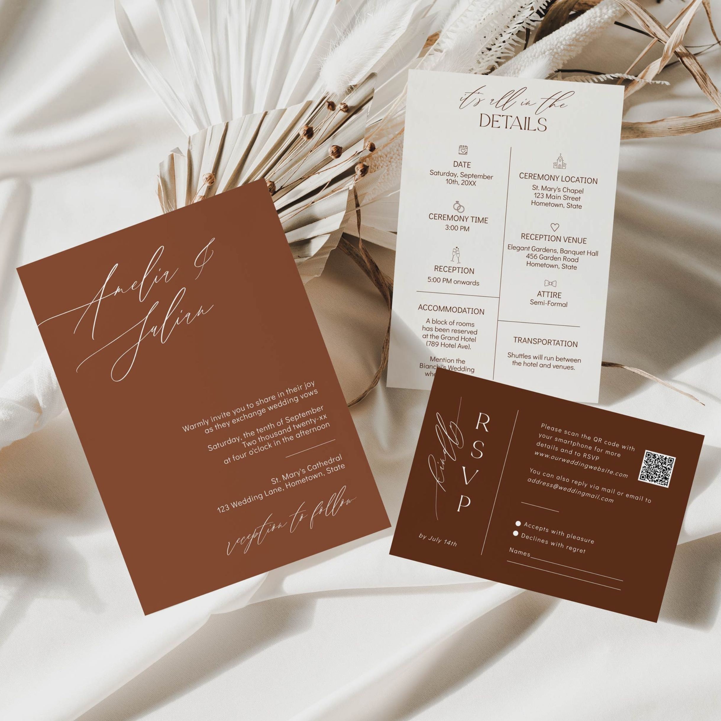 Terracotta Wedding Invitation Suite Template with wedding