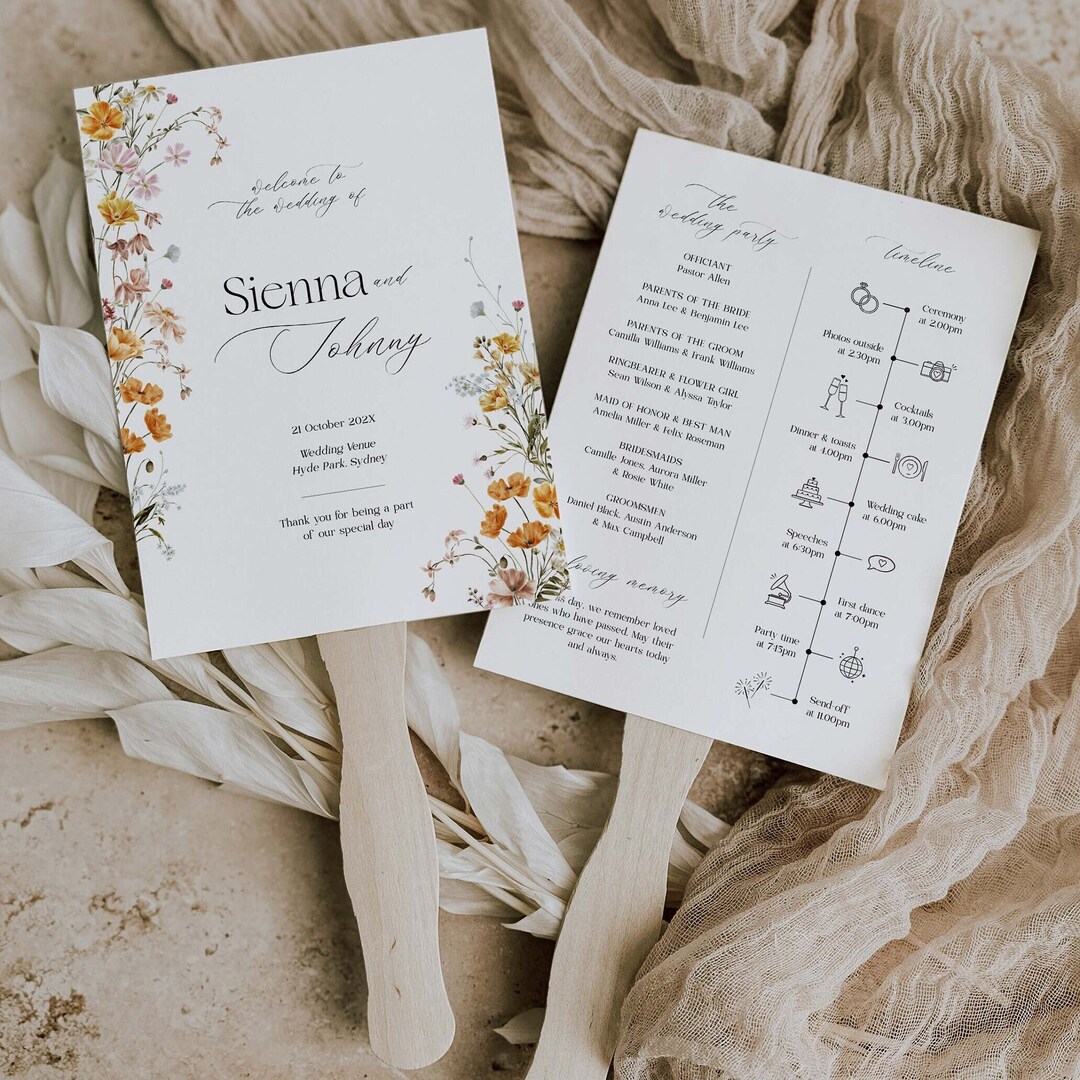 Printable Floral Wedding Program Fan Template, Minimalist Wildflower ...