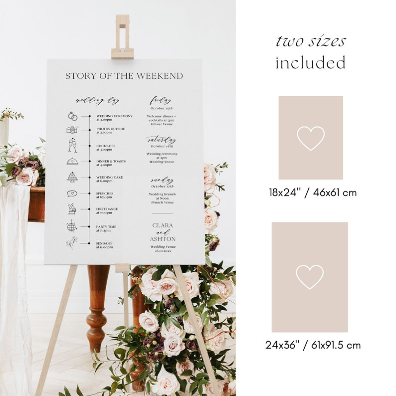 Modern Wedding Timeline Template with Icons, Printable DIY Order of Events Signage, Instant Download image 3