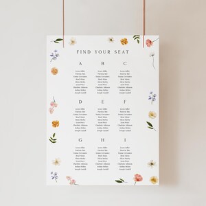 Sitzplan mit Wildblumen zum Ausdrucken, Moderner Sitzplan mit Blumen, In Corjl bearbeiteter Sitzplan