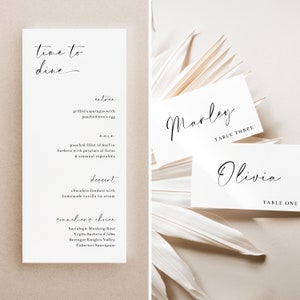 Hochzeitsmenü- und Tischkarten-Vorlagen-Set mit Schreibschrift, bearbeitbarem und druckbarem Menü und Sitzkarten-Bundle