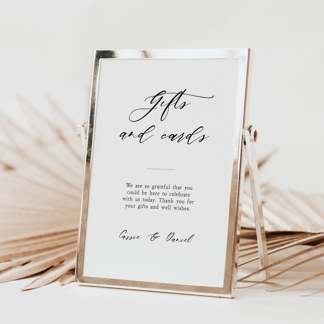 Wedding Gift and Cards Table Sign Template With Calligraphy Font Simple ...