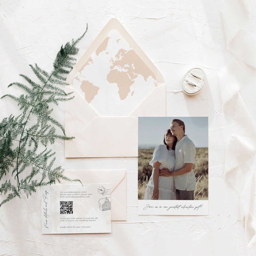 Destination Wedding Invitation Template Suite, Modern DIY Travel