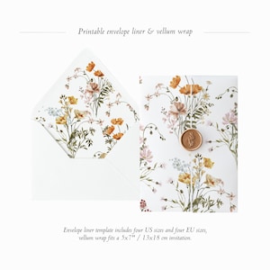 Printable Envelope Liner + Vellum Wrap Template Set, Floral Vintage Wedding Envelope Liner, Spring Floral Vellum Jacket, Vellum Fold