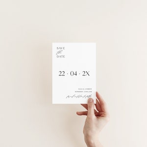 Modèle d'invitation imprimable Retenez la date, faire-part de mariage élégant et minimaliste Retenez notre date, invitation moderne simple, édition en Corjl image 6