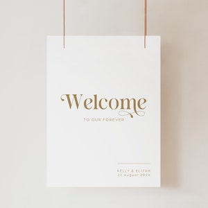 Elegant wedding welcome sign template, Minimalist reception signage with gold color font, Printable editable Instant download, Edit in Corjl