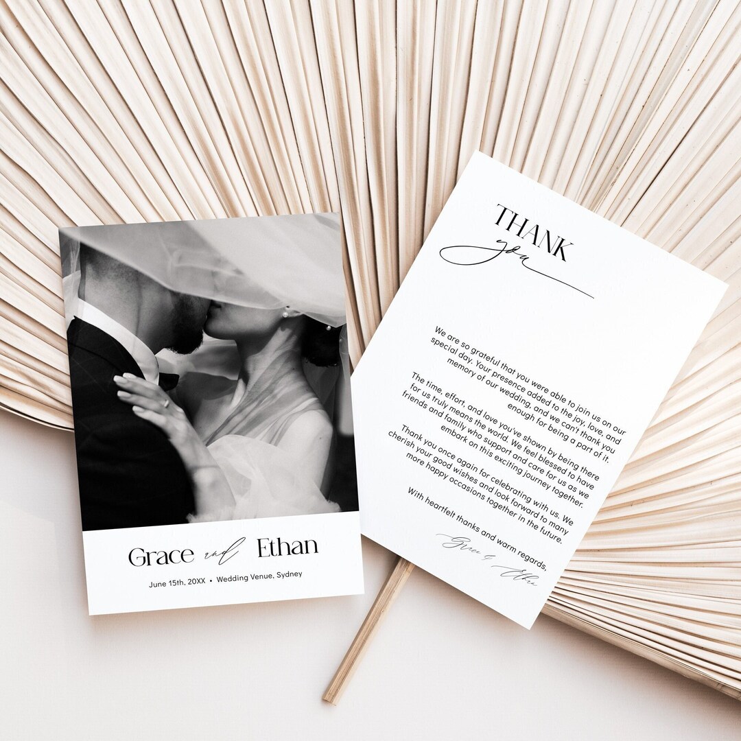 Minimalist Wedding Thank You Card Template With Photo, Modern Simple ...