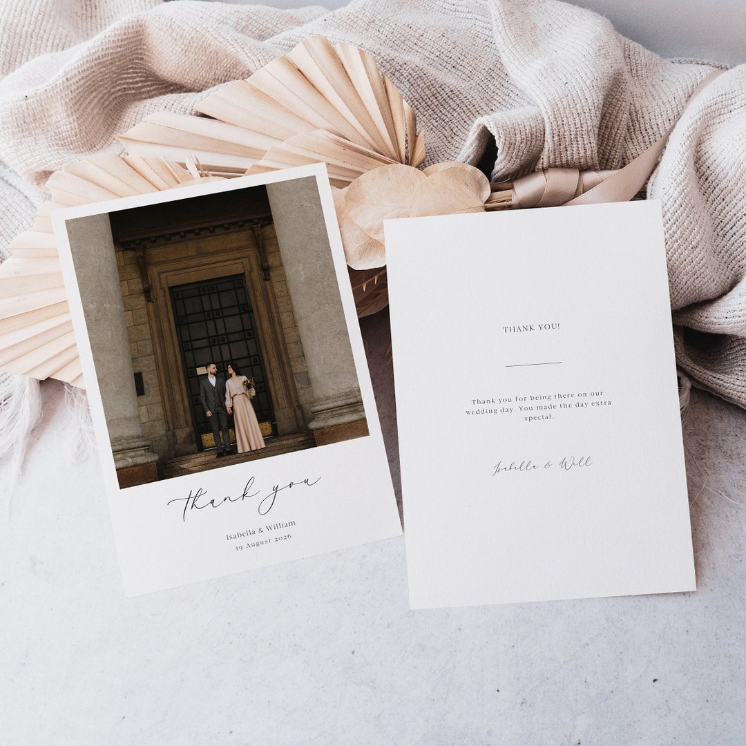 Wedding Thank You Card Template With Own Photo Editable Printable ...