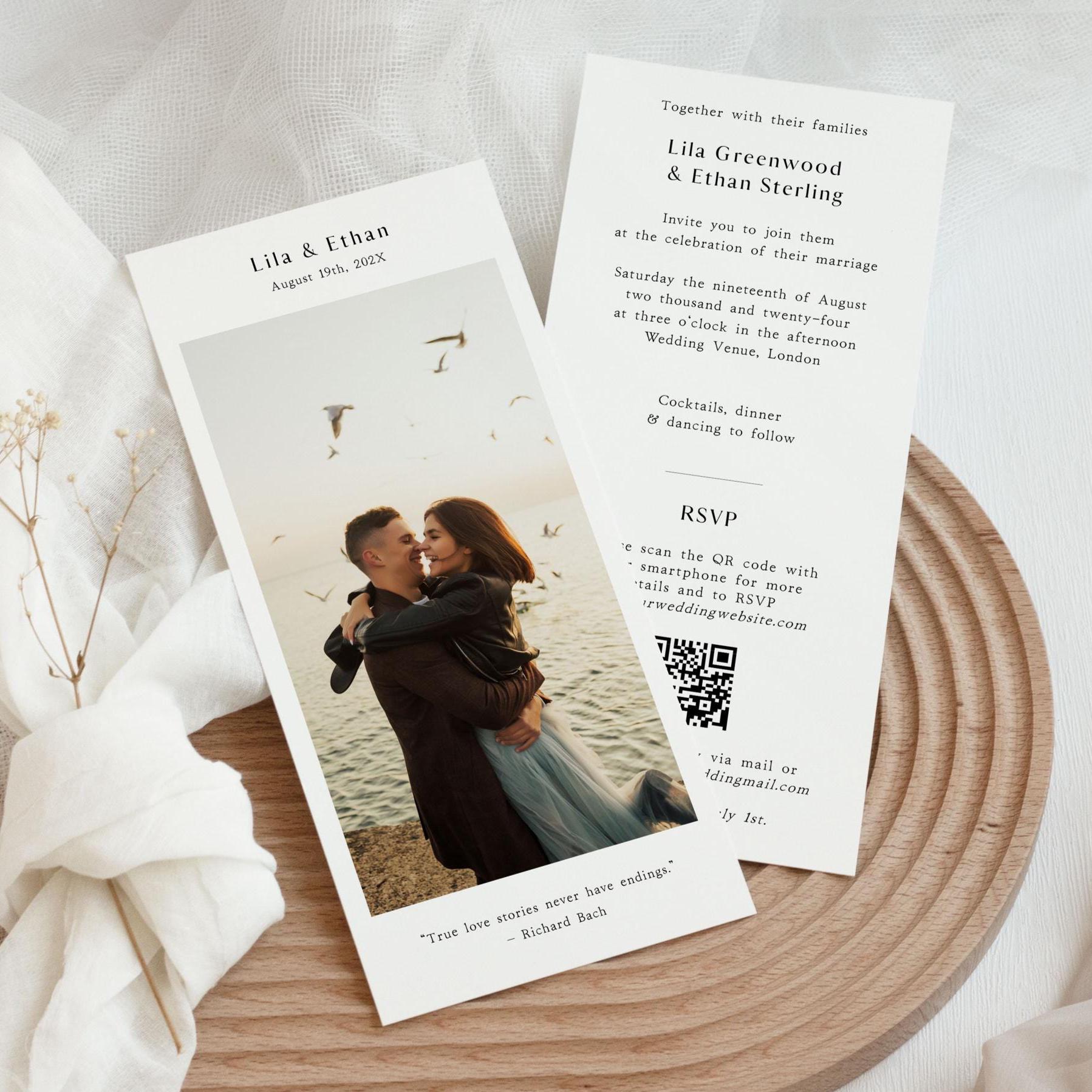 Printable Minimalist 4x9 Invitation Card Template With Photo and