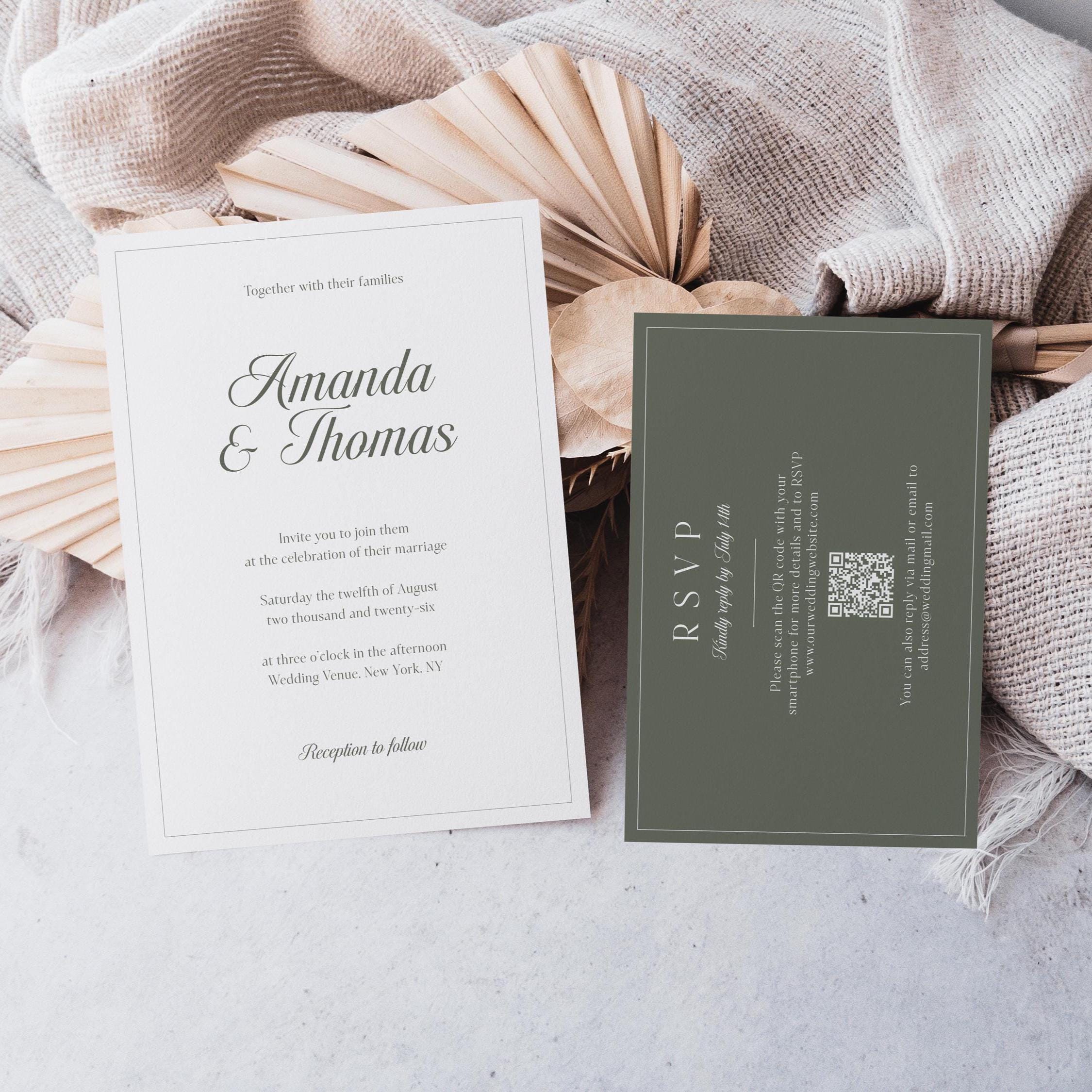 Printable Sage Green Wedding Invitation Suite Template