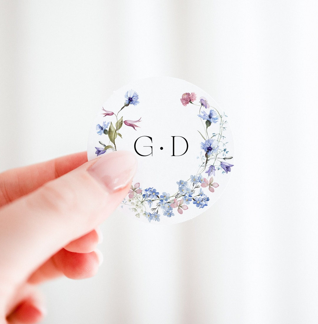 Printable Wedding Stickers Template With Delicate Flowers, Round Floral ...