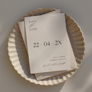 Modèle d'invitation imprimable Retenez la date, faire-part de mariage élégant et minimaliste Retenez notre date, invitation moderne simple, édition en Corjl image 2